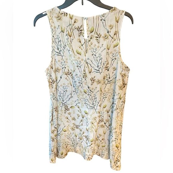 Cynthia Rowley Sz M Beige Sage Green Floral Linen Side Pocket Work Casual Dress - Picture 2 of 7